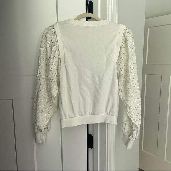 Pilcro Washed Eyelet Sweatshirt Anthropologie Ivory Top - Picture 6 of 6